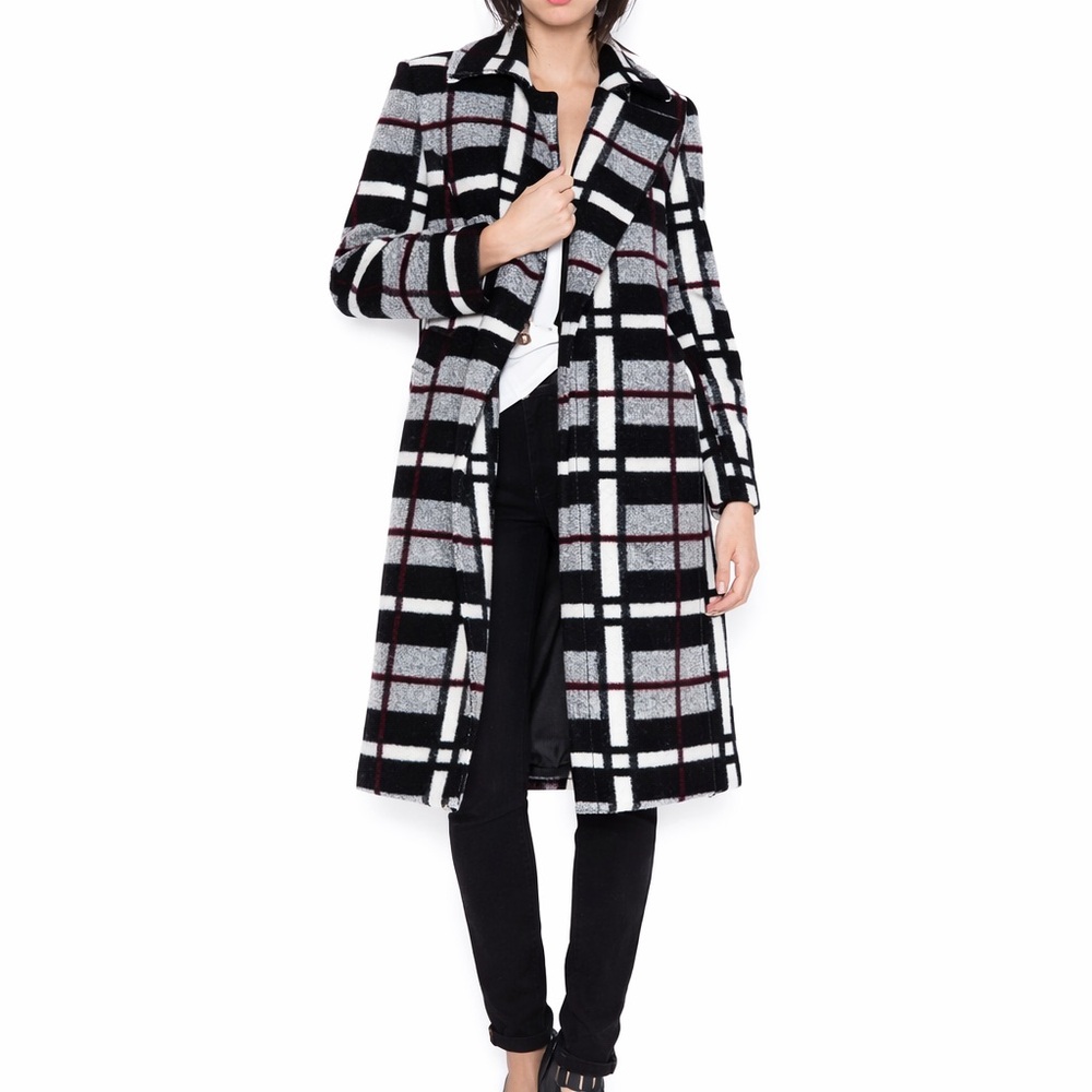 RACHEL Rachel Roy Black and White Plaid Pea Coat - Picture 3 of 15